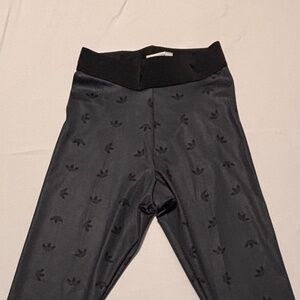 Adidas Originals High Waisted Logo Print Leggings Size XS Black and Gray